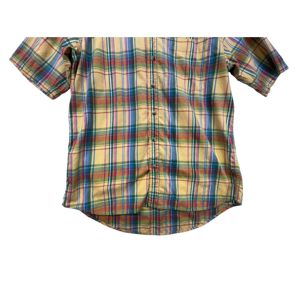Lands' End Mens Plaid Short Sleeve Shirt Size L Tall Yellow Blue - Picture 6 of 13